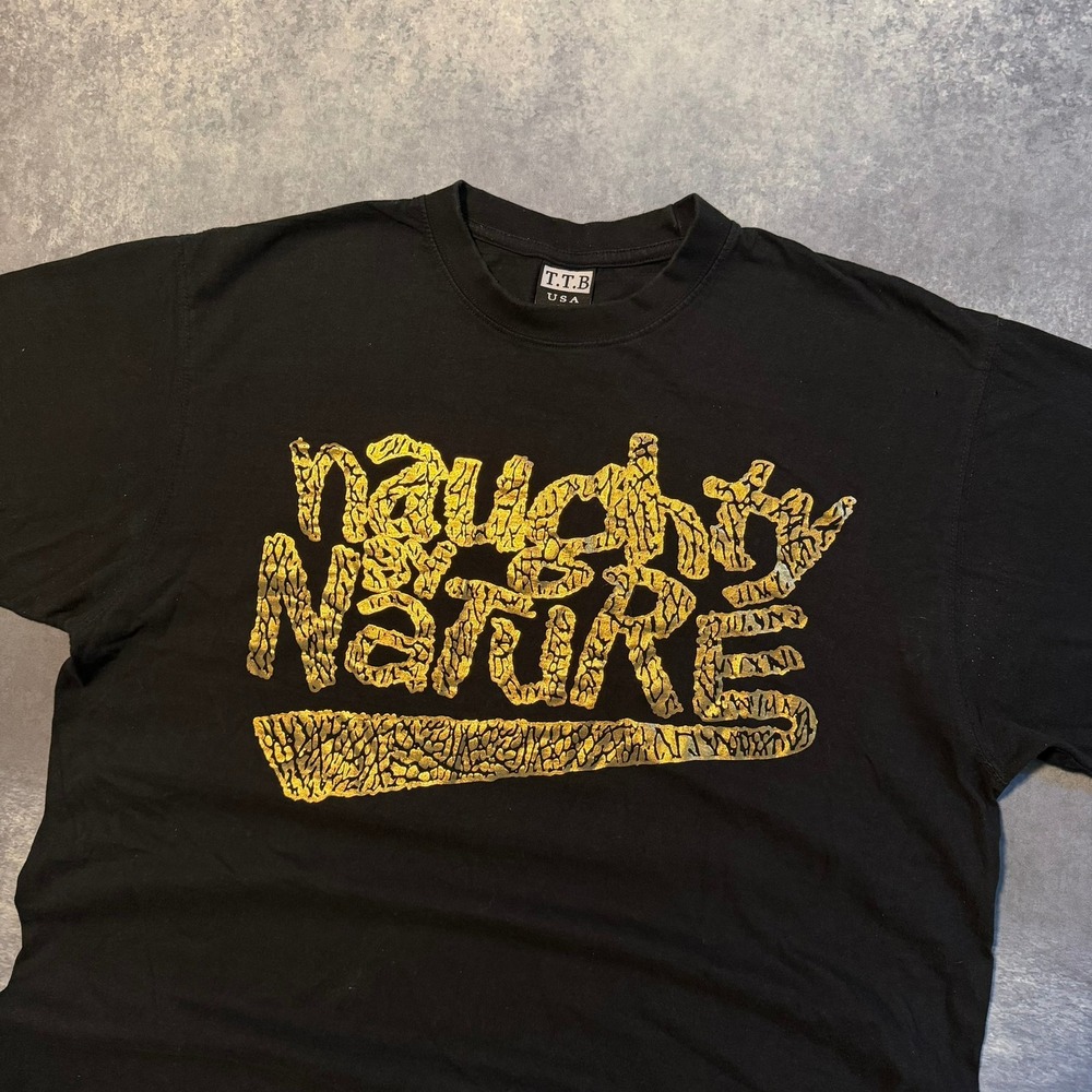 VTG Naughty By Nature T.T.B USA Hip Hop Graphic T-Shirt Black Gold Mens 2XL XXL - Picture 2 of 9